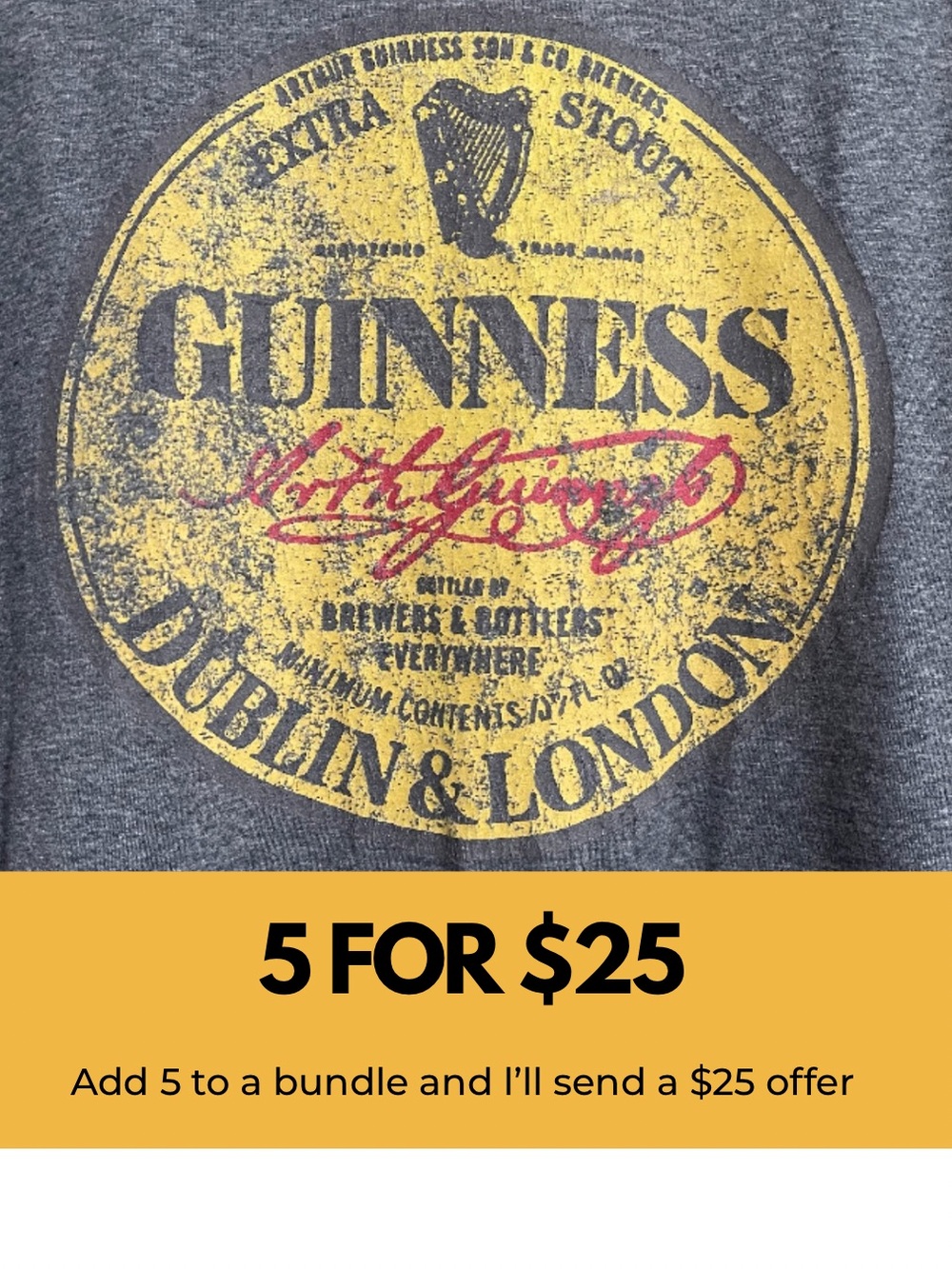 Guinness Gray Graphic Tee with Yellow Crest and Red Script